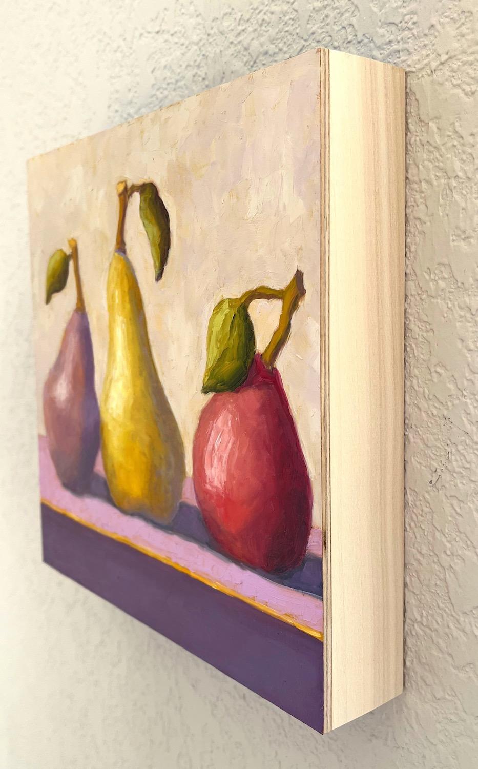 <p>Artist Comments<br />Three varieties of pears sit neatly aligned in a row. The soft light unveils their plump forms through delicate shadows. The balance between color, light, and shadow enhances the visual appeal of the composition.</p><br