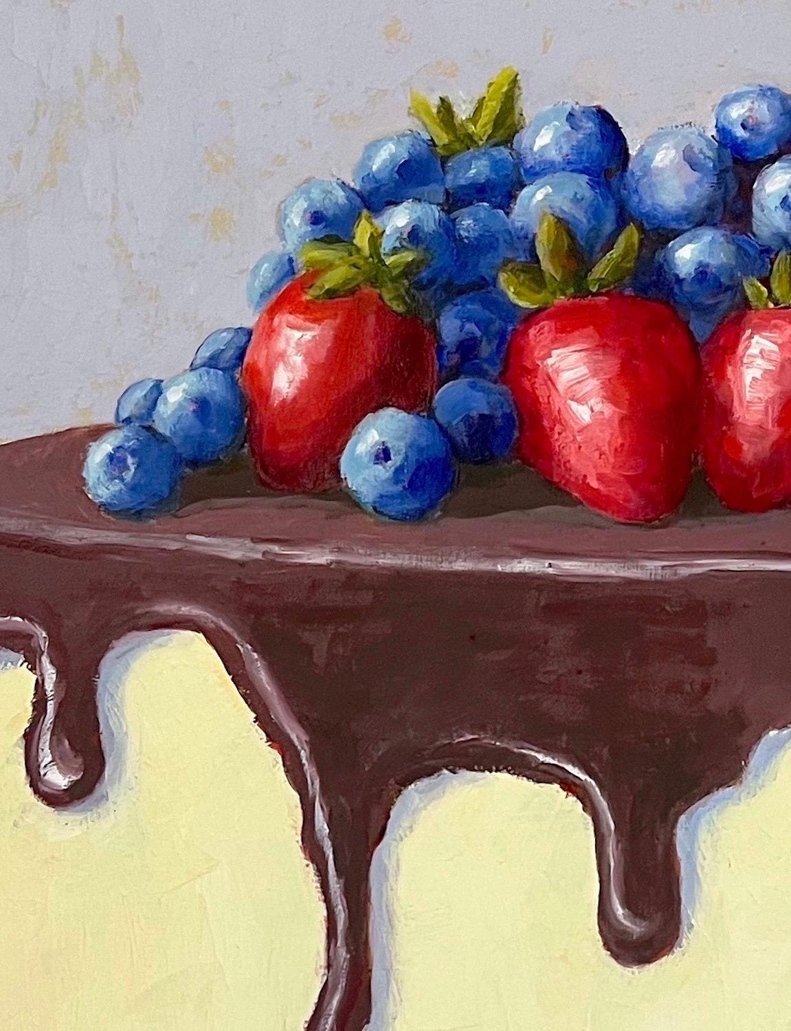 Con frutti di bosco, Pittura a olio - Still-Life Painting Grigio di Pat Doherty