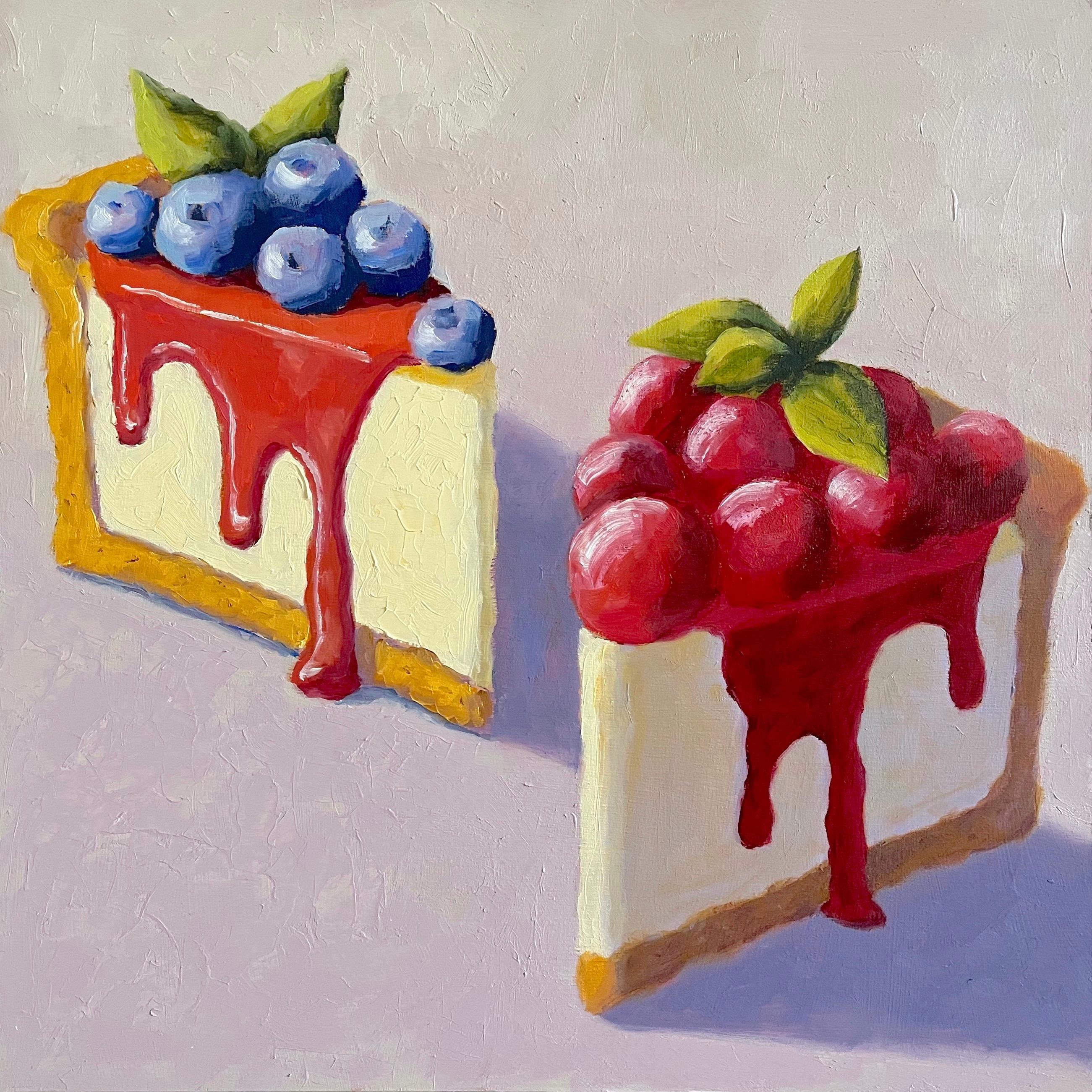 Pat Doherty Still-Life Painting - Two Slices of Cheesecake, Oil Painting