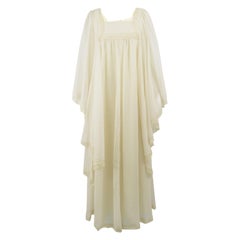 Pat Farrell Vintage 1970s Lace Trim Maxi Angel Sleeve Bohemian Wedding Dress