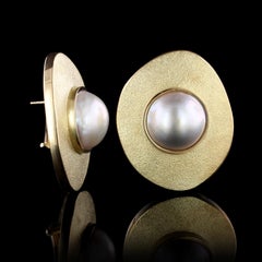 Pat Flynn 14 Karat Yellow and 18 Karat Yellow Gold Cultured Mabe Pearl Earrings