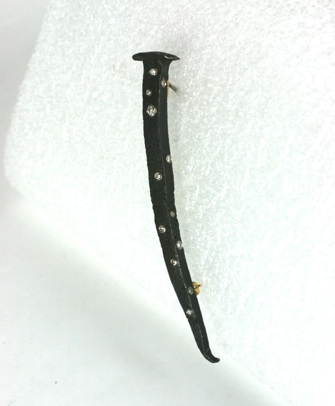 Artisan Pat Flynn Diamond Studded Nail Brooch For Sale