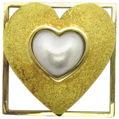 Pat Flynn Heart Pin with Pearl 18 Karat Yellow Gold