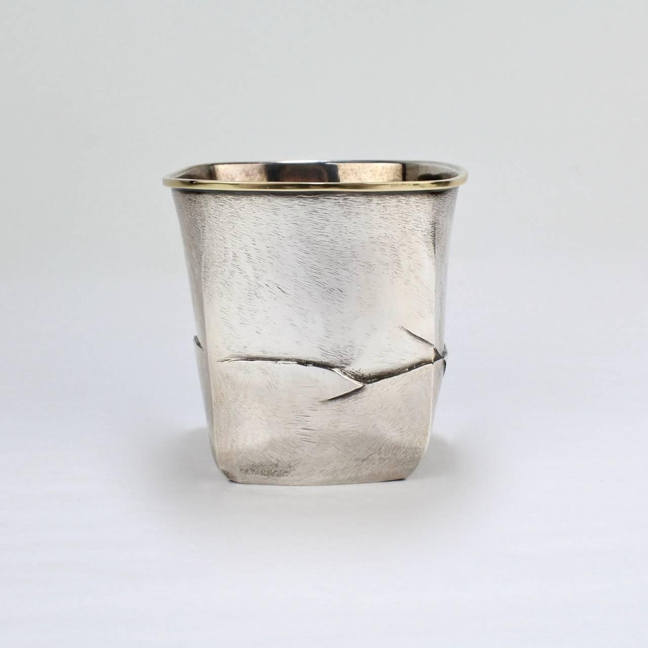 Pat Flynn Mixed Metals Sterling Silver and 18 Karat Gold Beaker or Tumbler In Good Condition In Philadelphia, PA