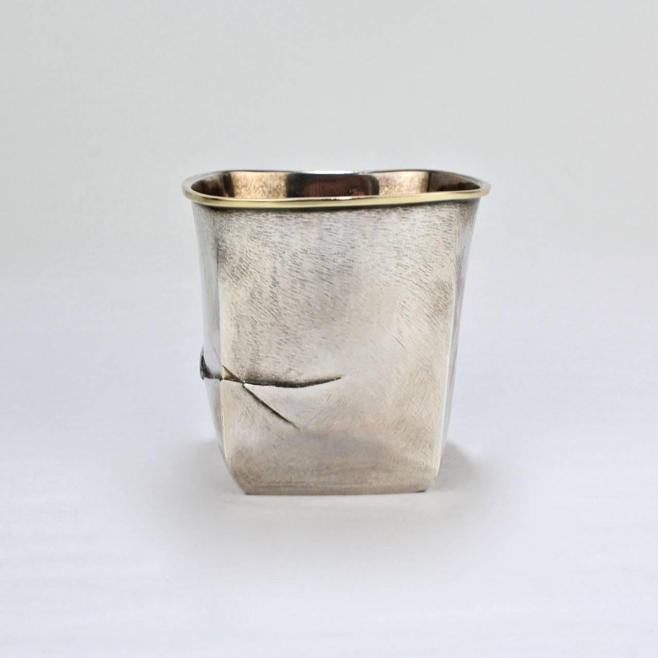 Pat Flynn Mixed Metals Sterling Silver and 18 Karat Gold Beaker or Tumbler 1