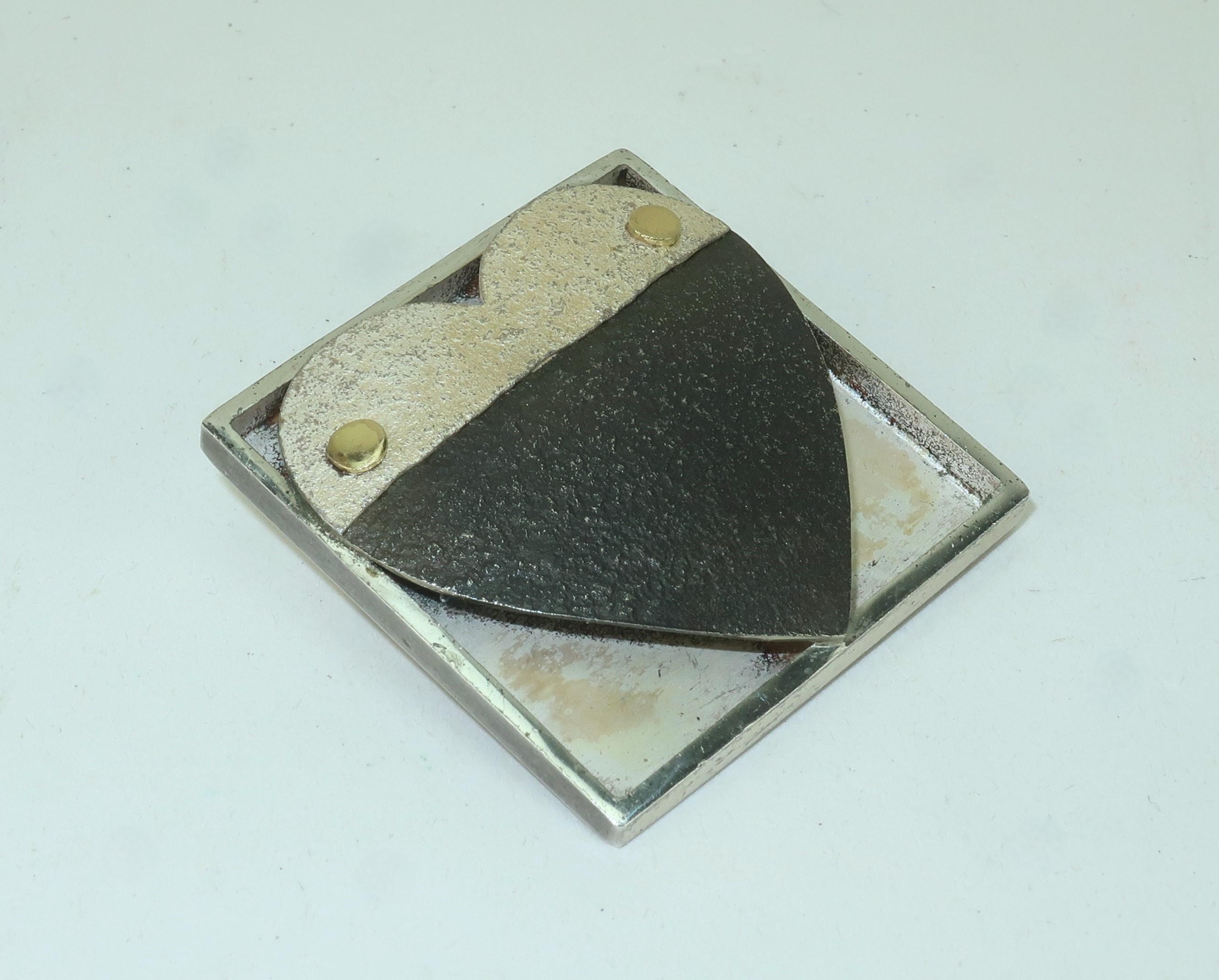 Pat Flynn Sterling, Nickel & 18K Heart Pin Brooch In Good Condition In Atlanta, GA