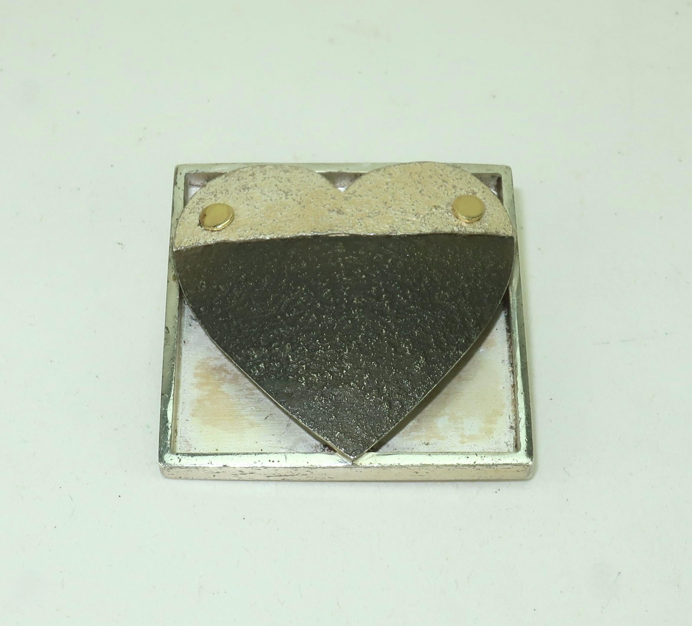 Women's or Men's Pat Flynn Sterling, Nickel & 18K Heart Pin Brooch