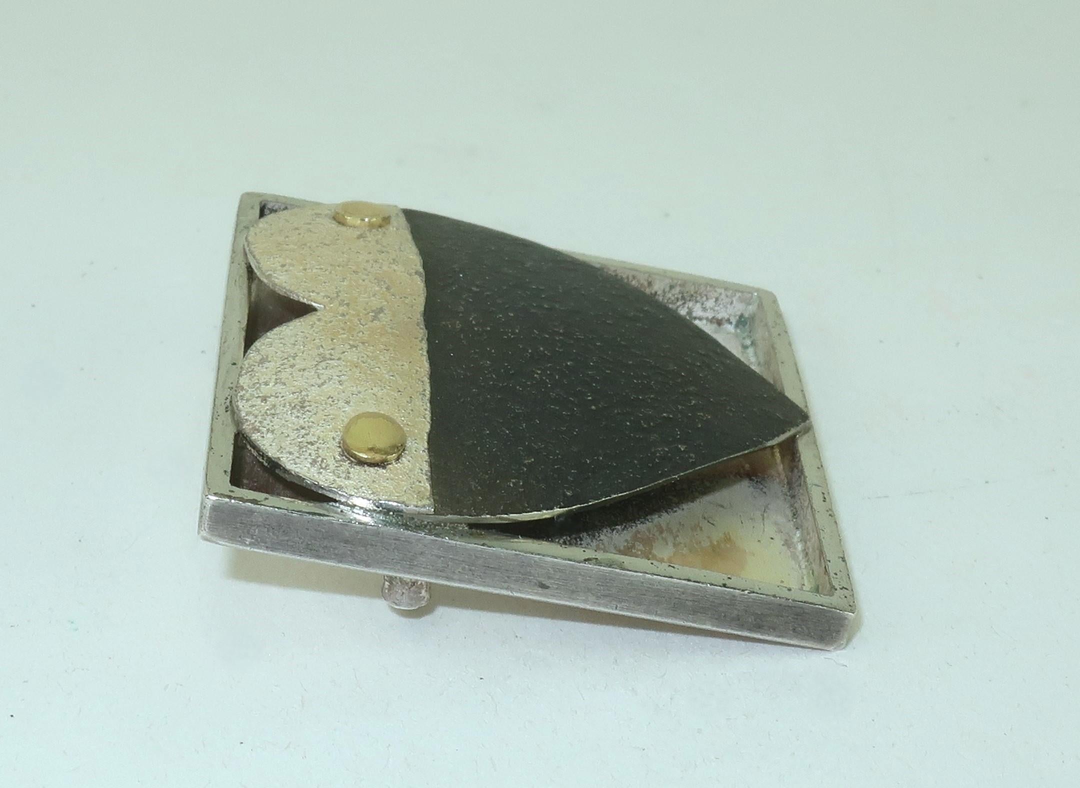 Pat Flynn Sterling, Nickel & 18K Heart Pin Brooch 1