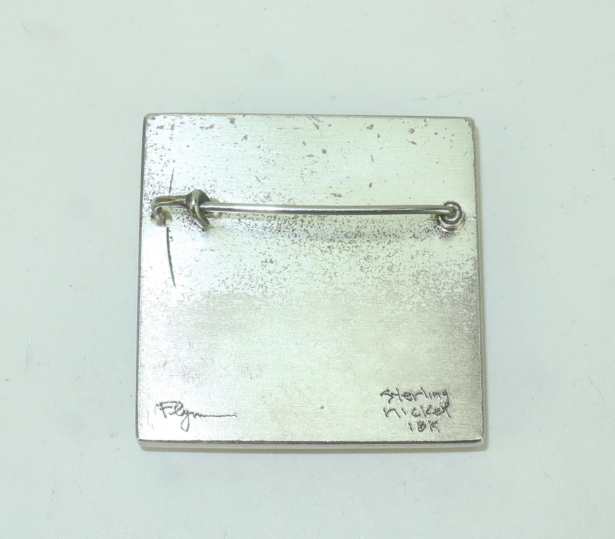 Pat Flynn Sterling, Nickel & 18K Heart Pin Brooch 2