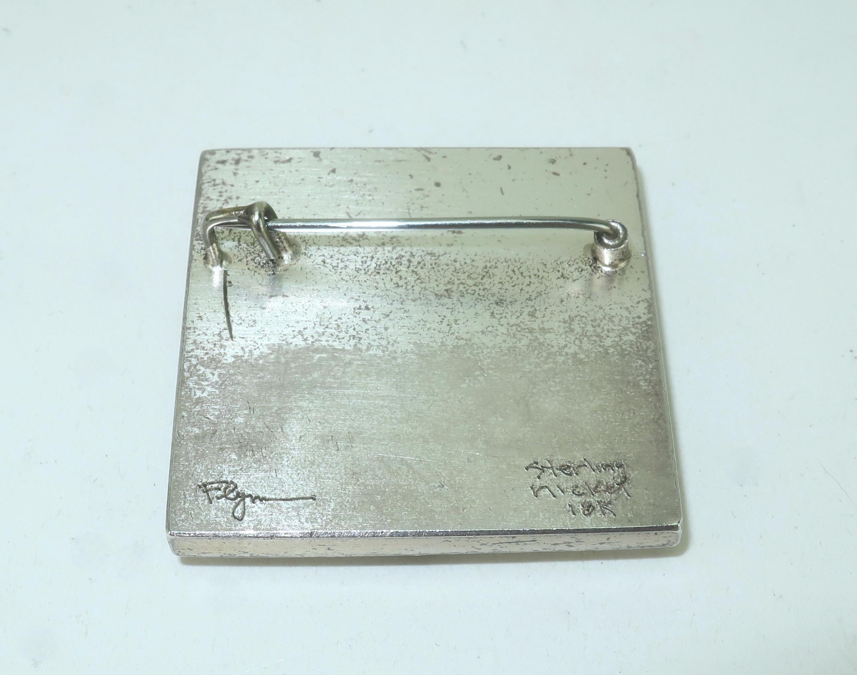 Pat Flynn Sterling, Nickel & 18K Heart Pin Brooch 3
