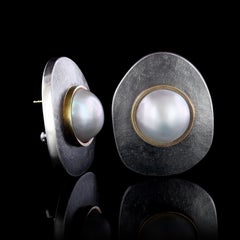 Pat Flynn Sterling Silver and 18 Karat Yellow Gold Cultured Mabe Pearl Earrings