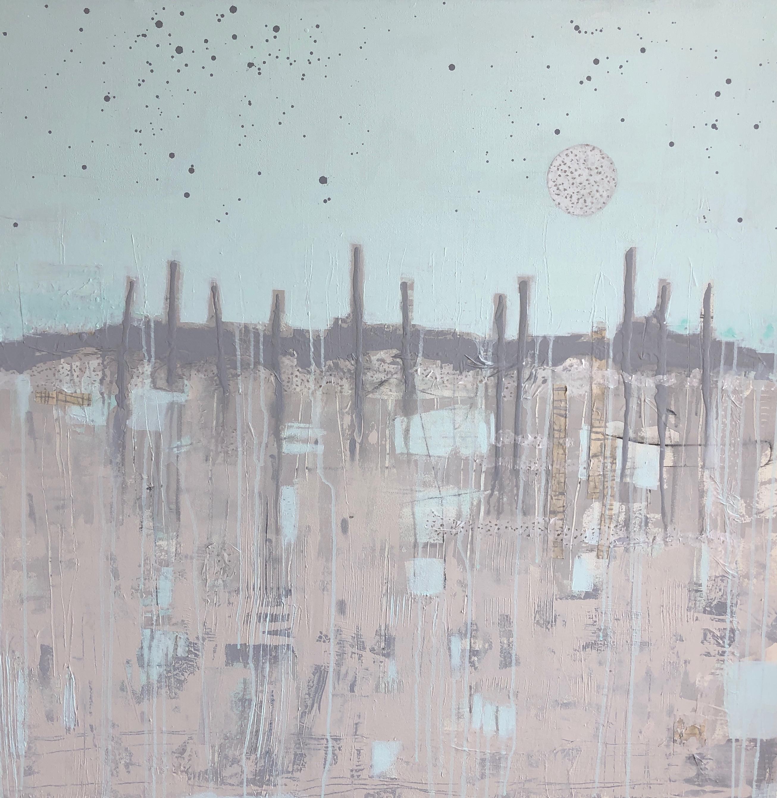 <p>Artist Comments<br />This piece is the first in Pat's new "Moon" series. The paintings explore the wonder of the moon in its ever changing aspects. "The full moon in June is known as the Honey Moon!" exclaims Pat. "Who knew? What a perfect name