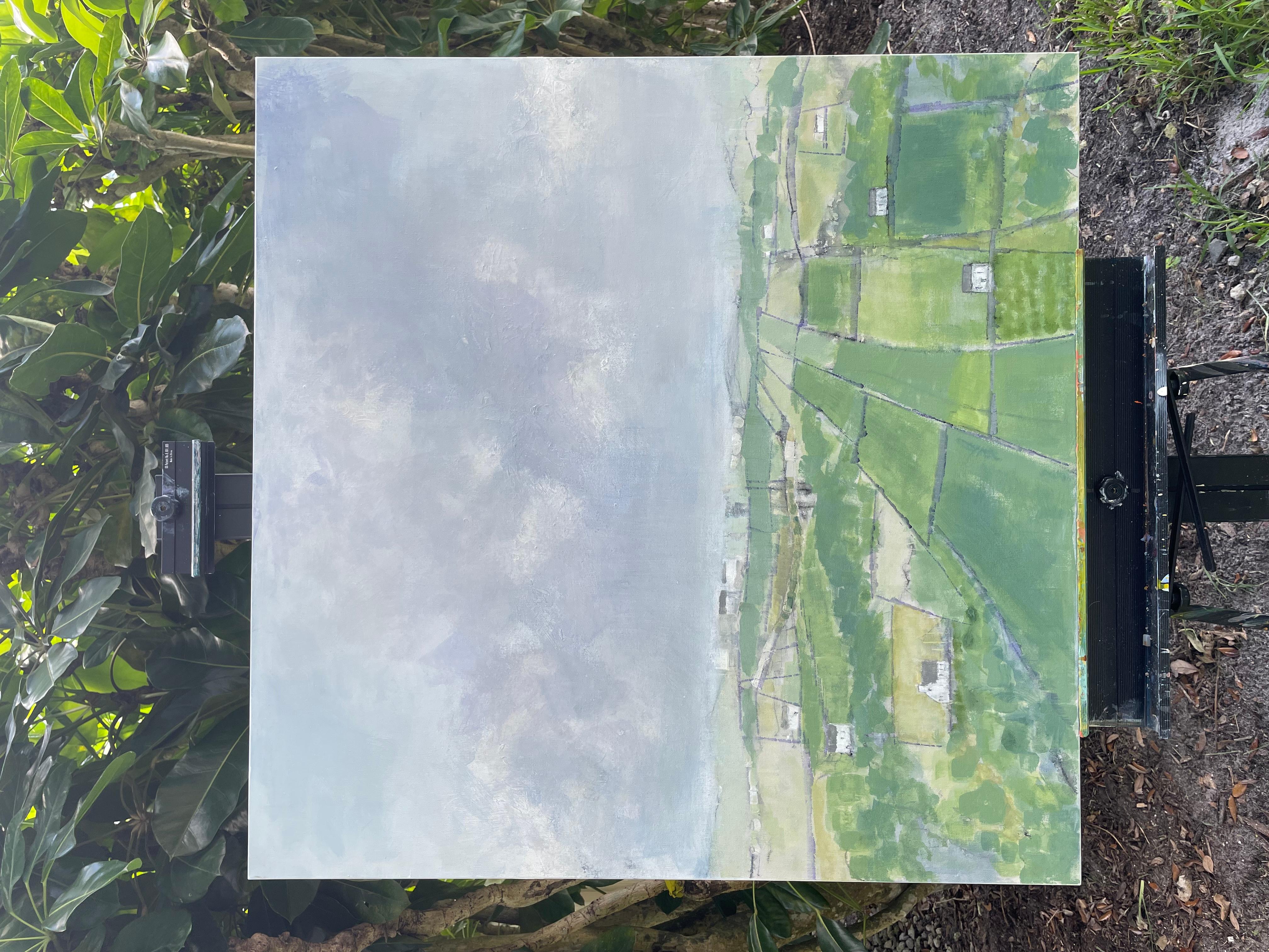 Irish Village III, Original Painting - Gray Landscape Painting by Pat Forbes