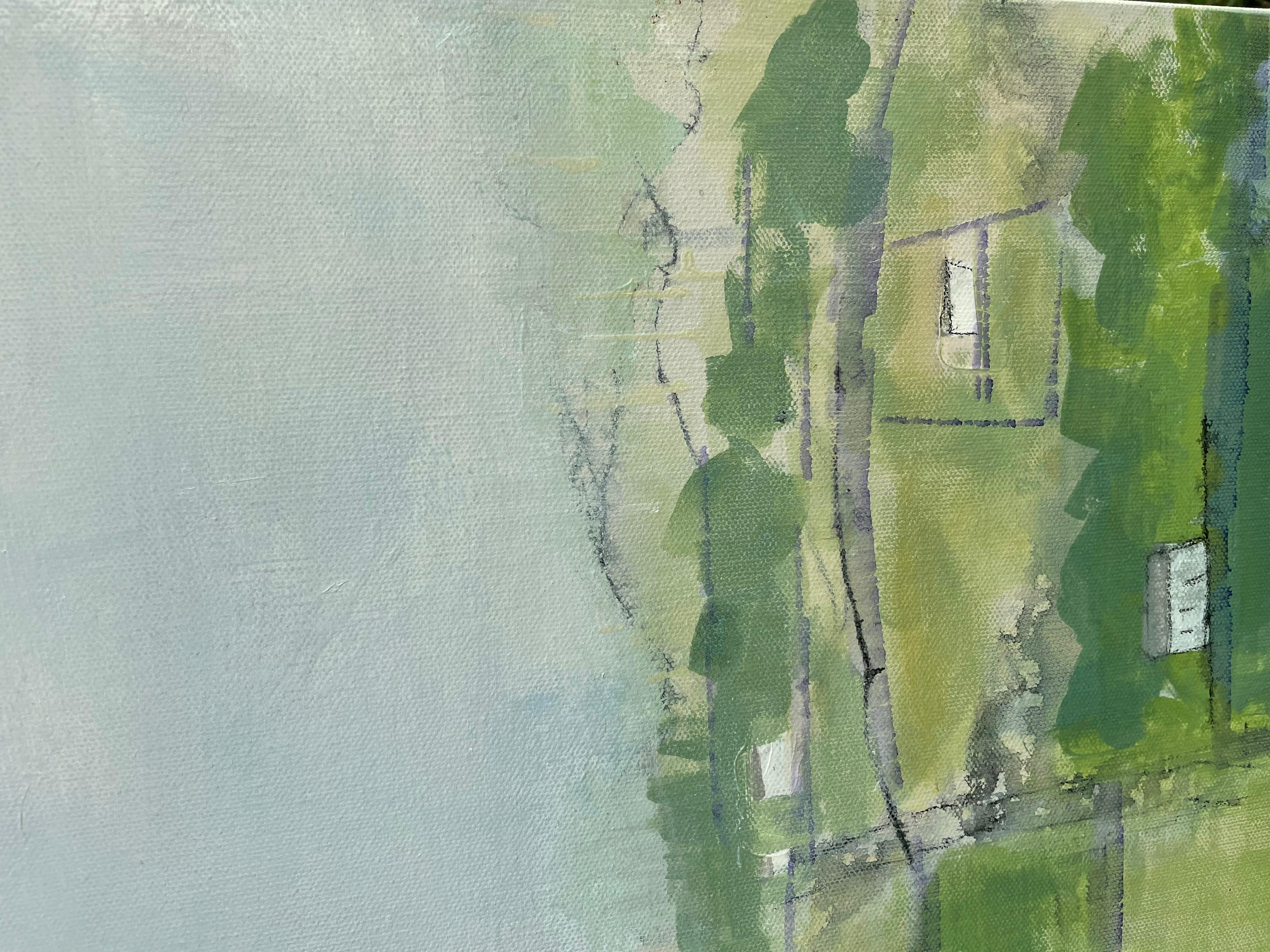 <p>Artist Comments<br>Artist Pat Forbes displays a gentle aerial view of a quaint Irish suburb. Gridded areas of land form a structured landscape. She weaves the different zones together like a green living quilt. The town flows over gentle hills