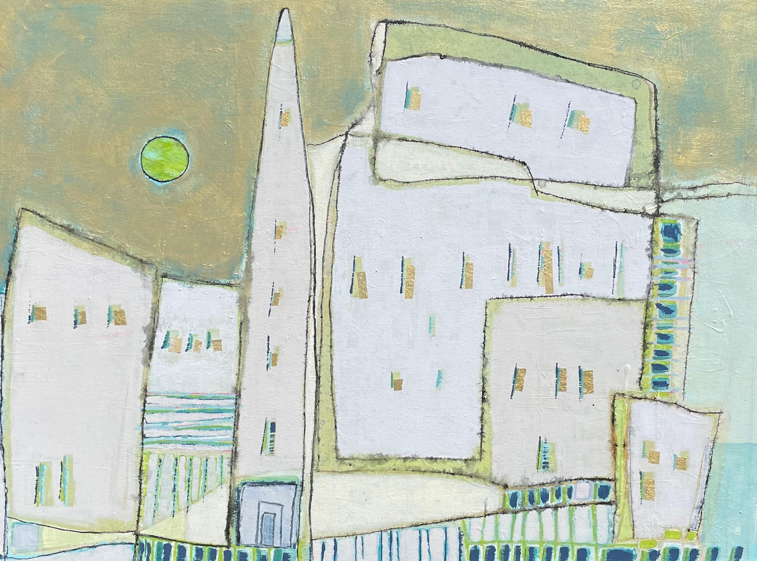 Pat Forbes Abstract Painting – Old City, Abstraktes Gemälde