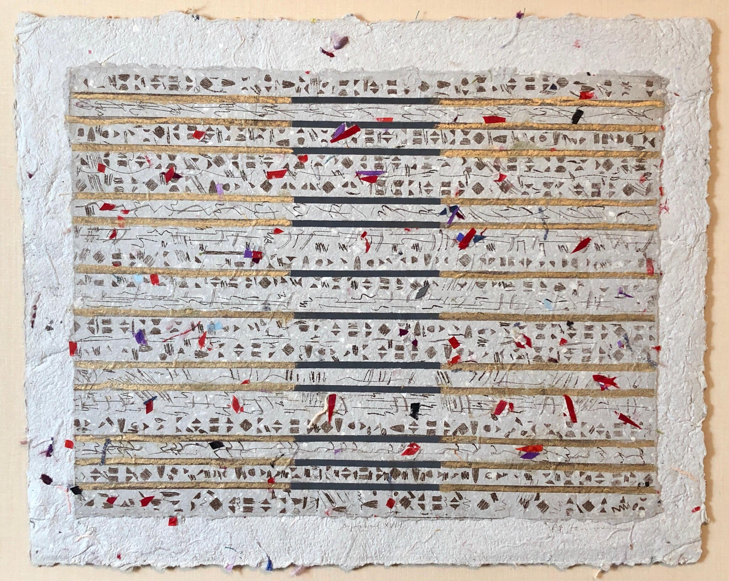 This is a unique mixed media edition of 50. on handmade paper with fabric, gold and other elements. Raised and educated in New York, Pat Hammerman is an avid traveler and collector of African Art. Her experience with other cultures informs the