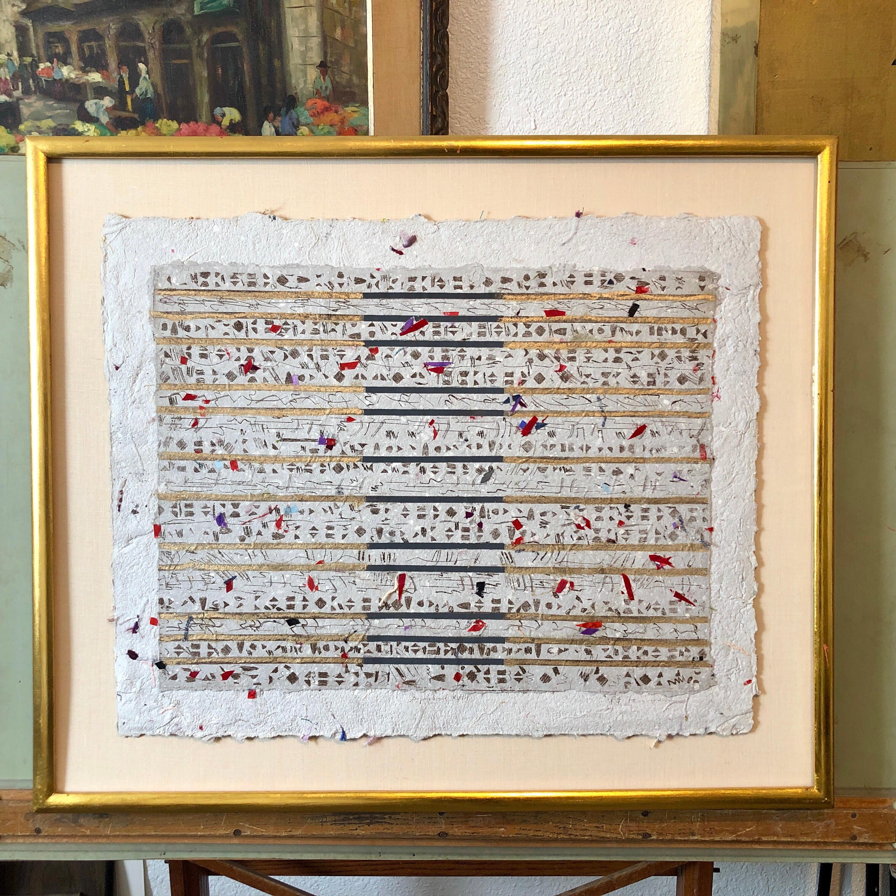 Unique Mixed Media on Handmade Paper with Gold Leaf Modernist Edition  For Sale 6