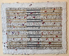 Tecnica mista unica su carta fatta a mano con foglia d'oro Edizione modernista