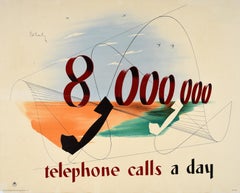 Affiche rétro originale GPO 8 Million Telephone Calls, Modernisme, Pat Keely Post