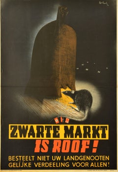 Original Vintage War Poster Zwarte Markt Black Market Theft WWII Pat Keely Rat
