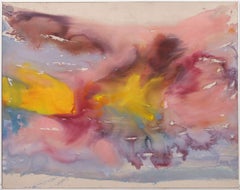 "It Rained on Thursday" Pat Lipsky, Color Field, Blue, Pink, Yellow, Abstract