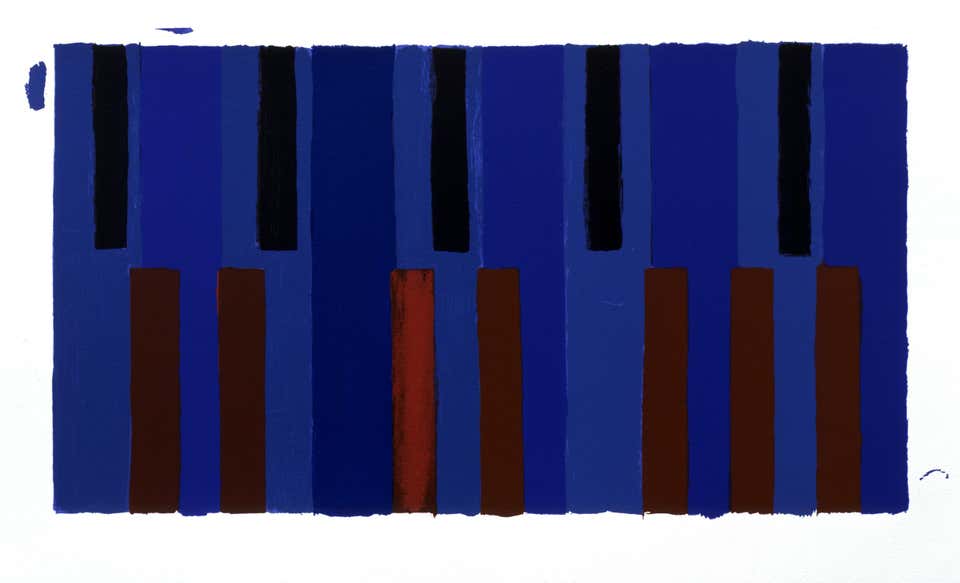 "Keyboard Variations" by Pat Lipsky (Abstract, Blue, Music, Geometric, Print)