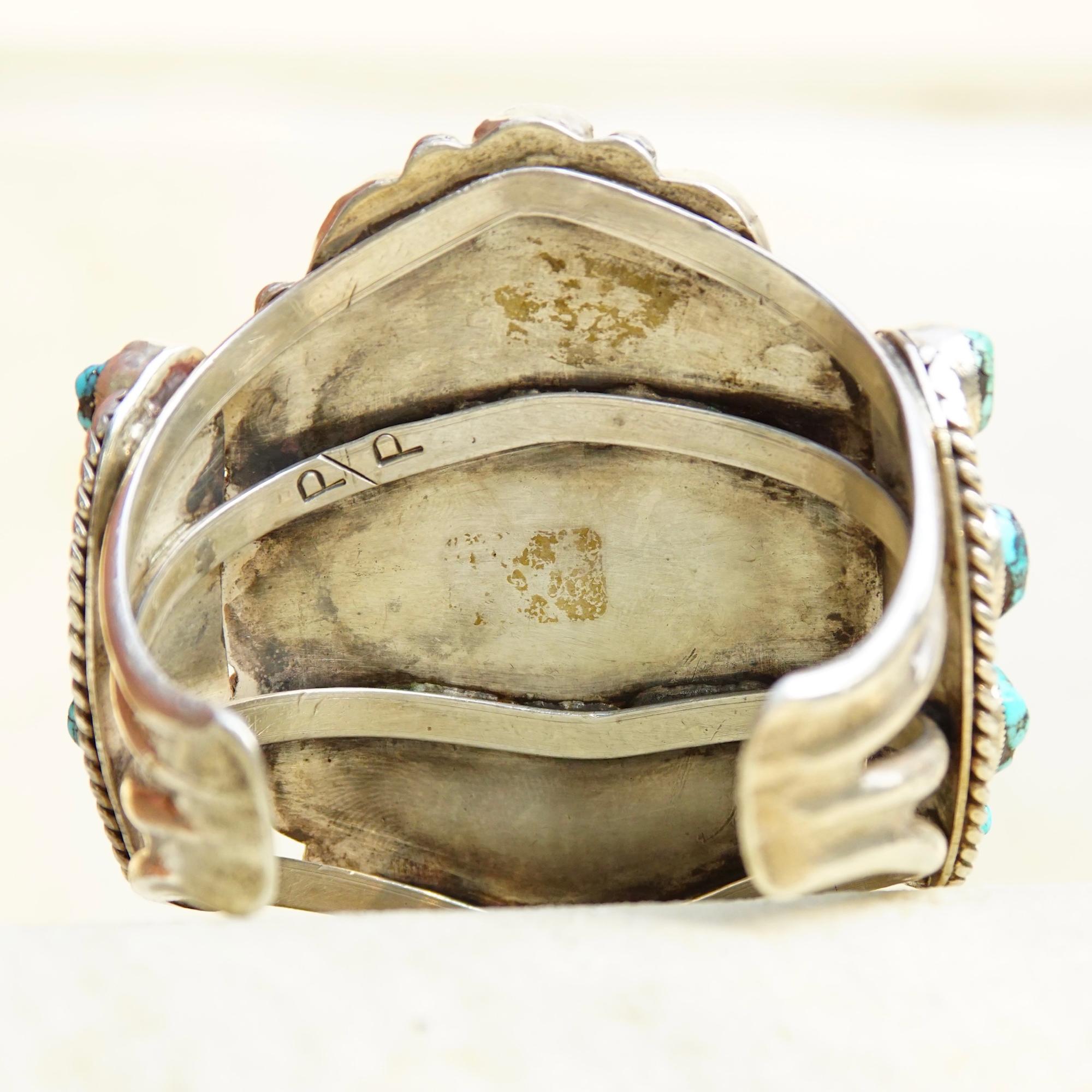 Pat Platero HUGE Navajo Sterlingsilber Türkis-Cluster-Armband im Angebot 4