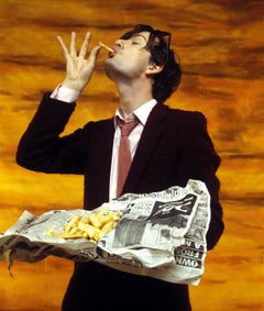 Vintage Jarvis Cocker of Pulp eating Fish and Chips