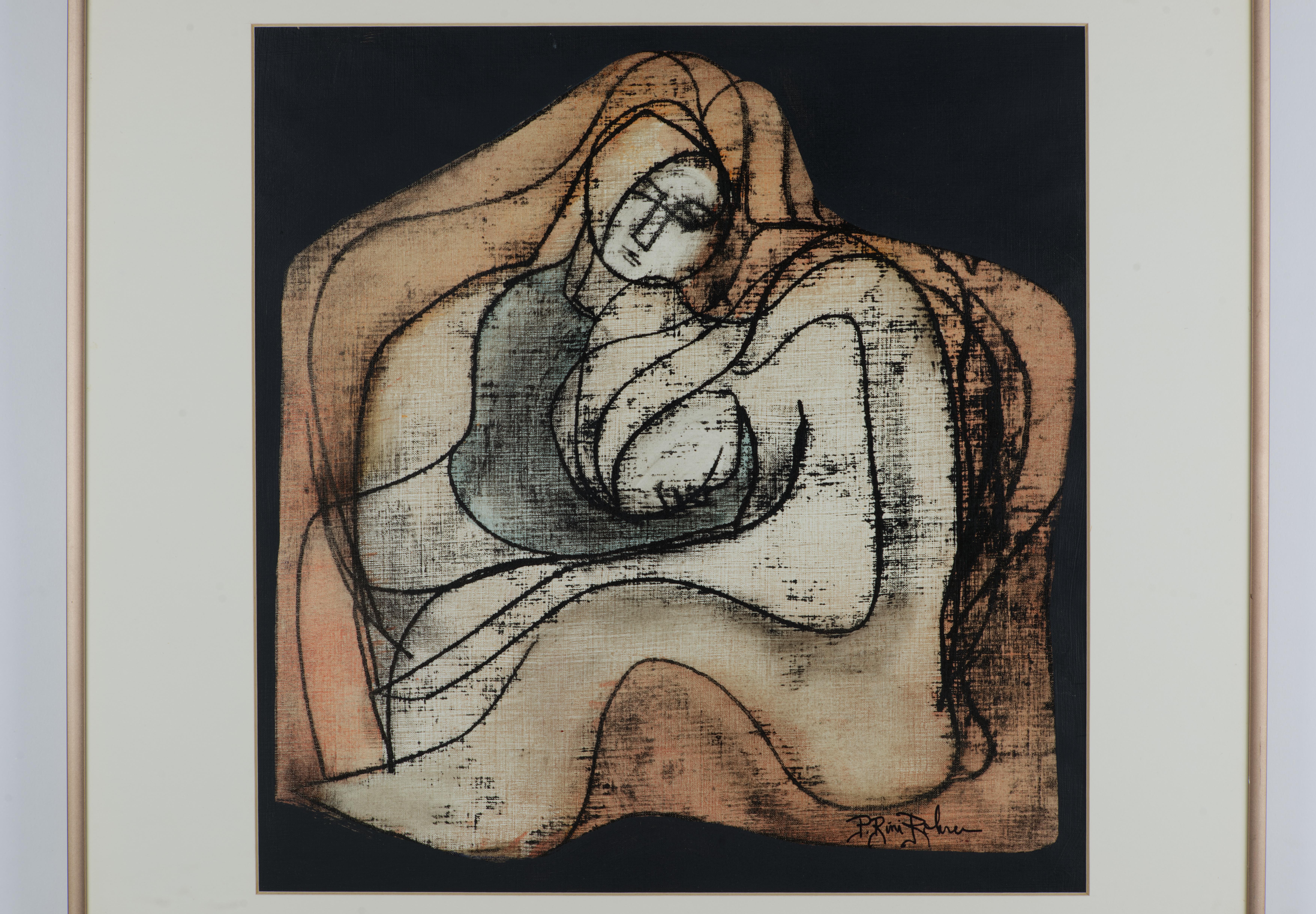 Mid-Century moderno Pat Rini Rohrer, Quadro organico moderno di metà secolo, incorniciato in vendita