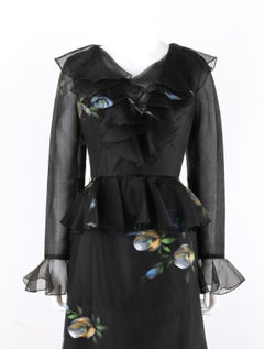PAT SANDLER pour LILLIE RUBIN Robe tulipe noire peinte à la main à motifs floraux, circa années 1960