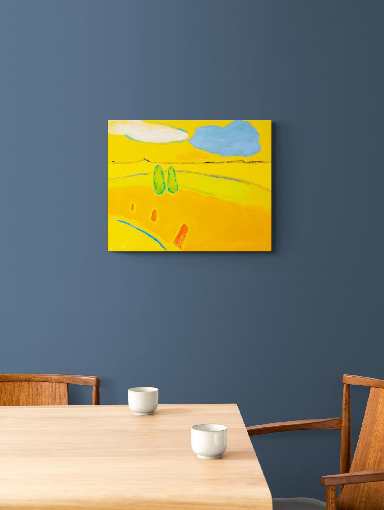 After Noon - bright, colorful, minimalist, abstract landscape, acrylic on canvas For Sale 5