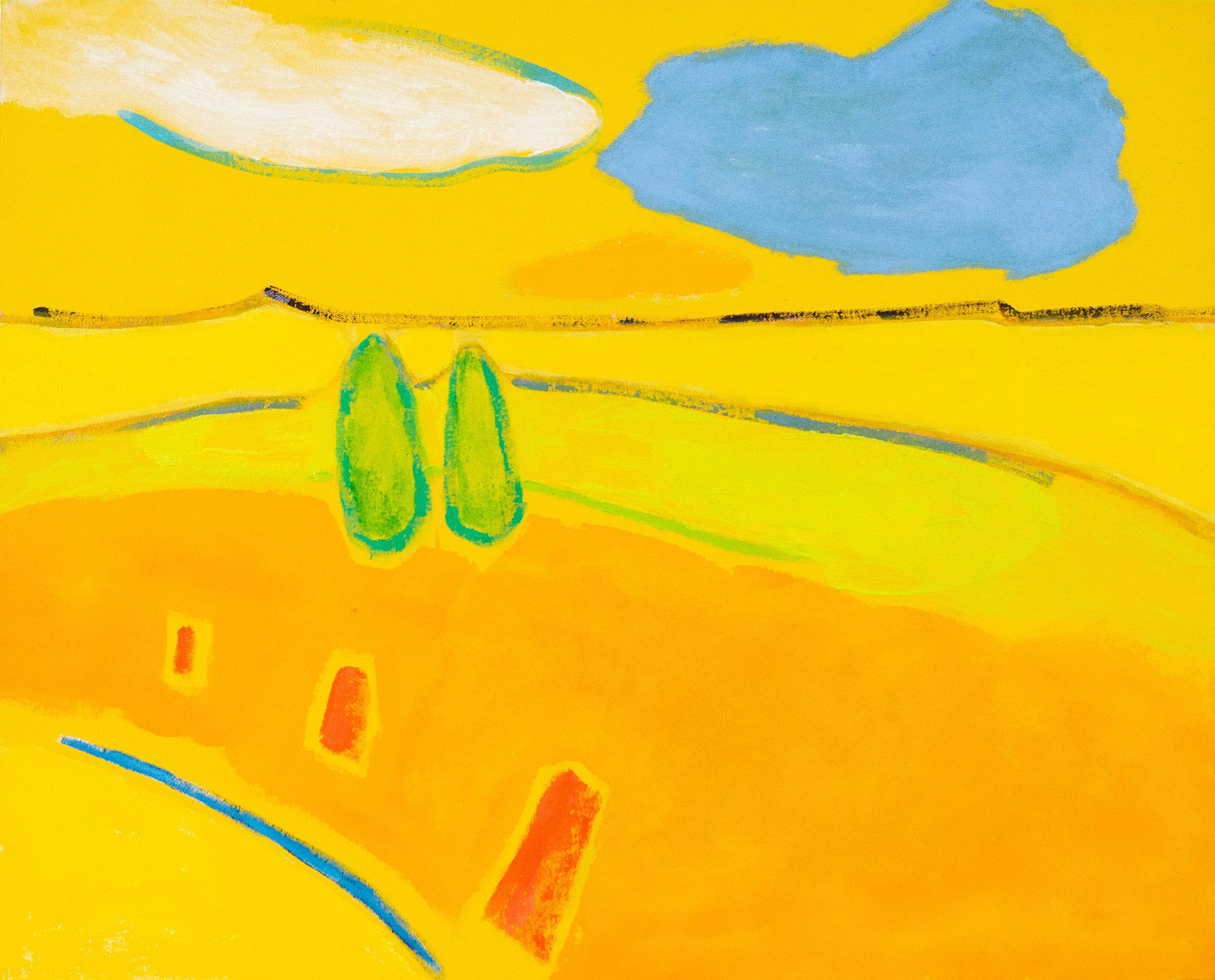 Pat Service Landscape Painting - After Noon - bright, colorful, minimalist, abstract landscape, acrylic on canvas