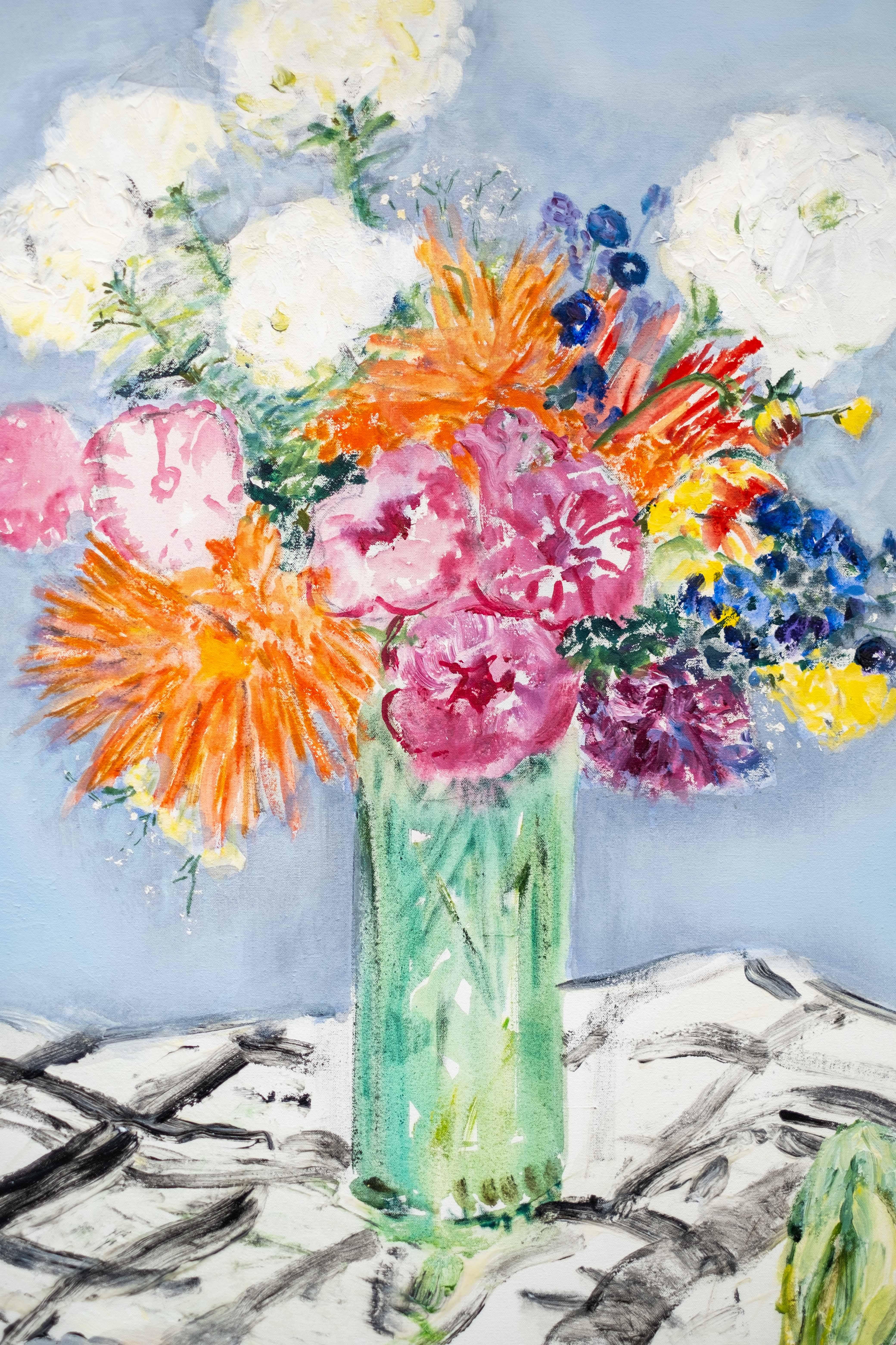 August Still Life - contemporary, floral, still life, acrylic and oil on canvas For Sale 1