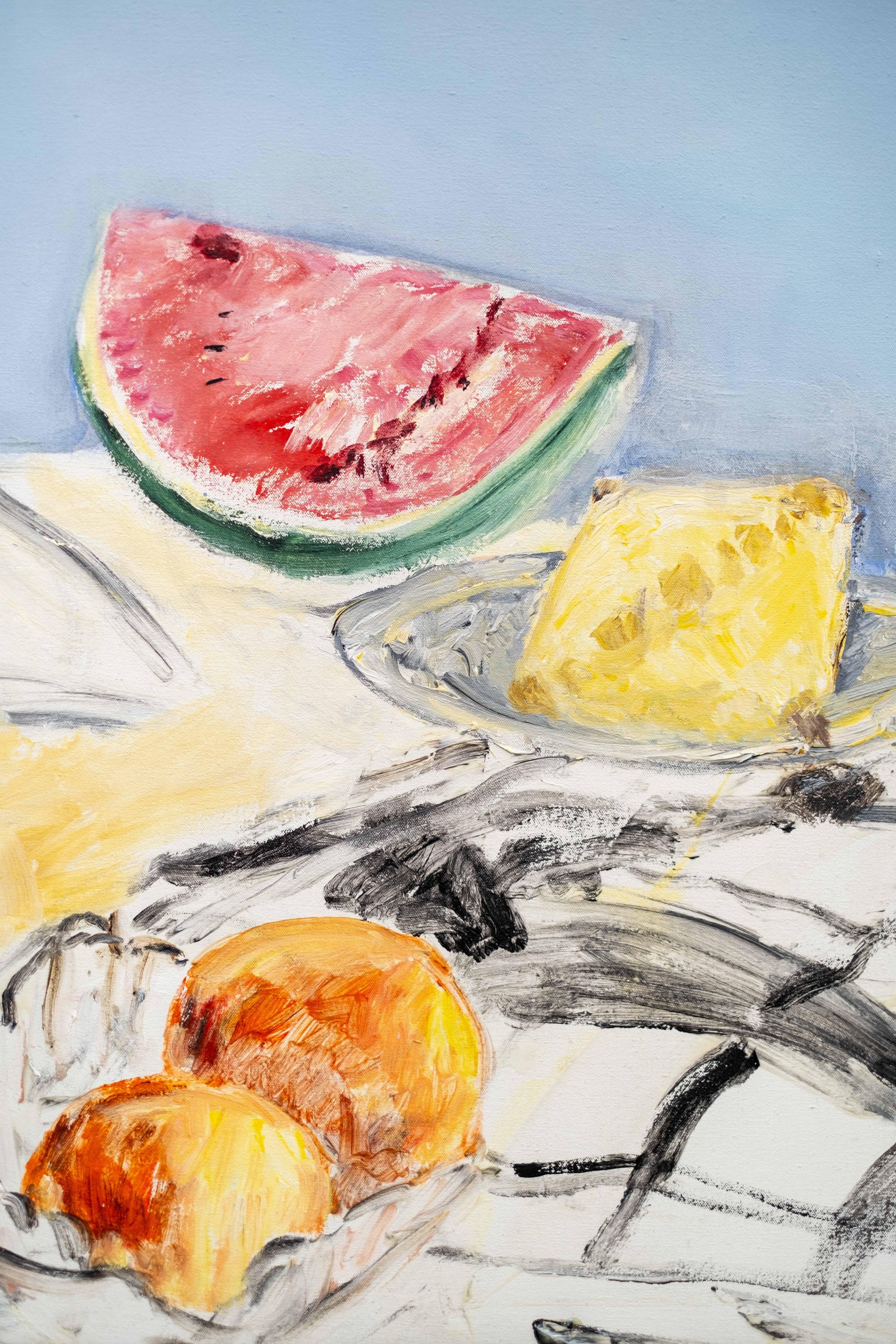 August Still Life - contemporary, floral, still life, acrylic and oil on canvas For Sale 2