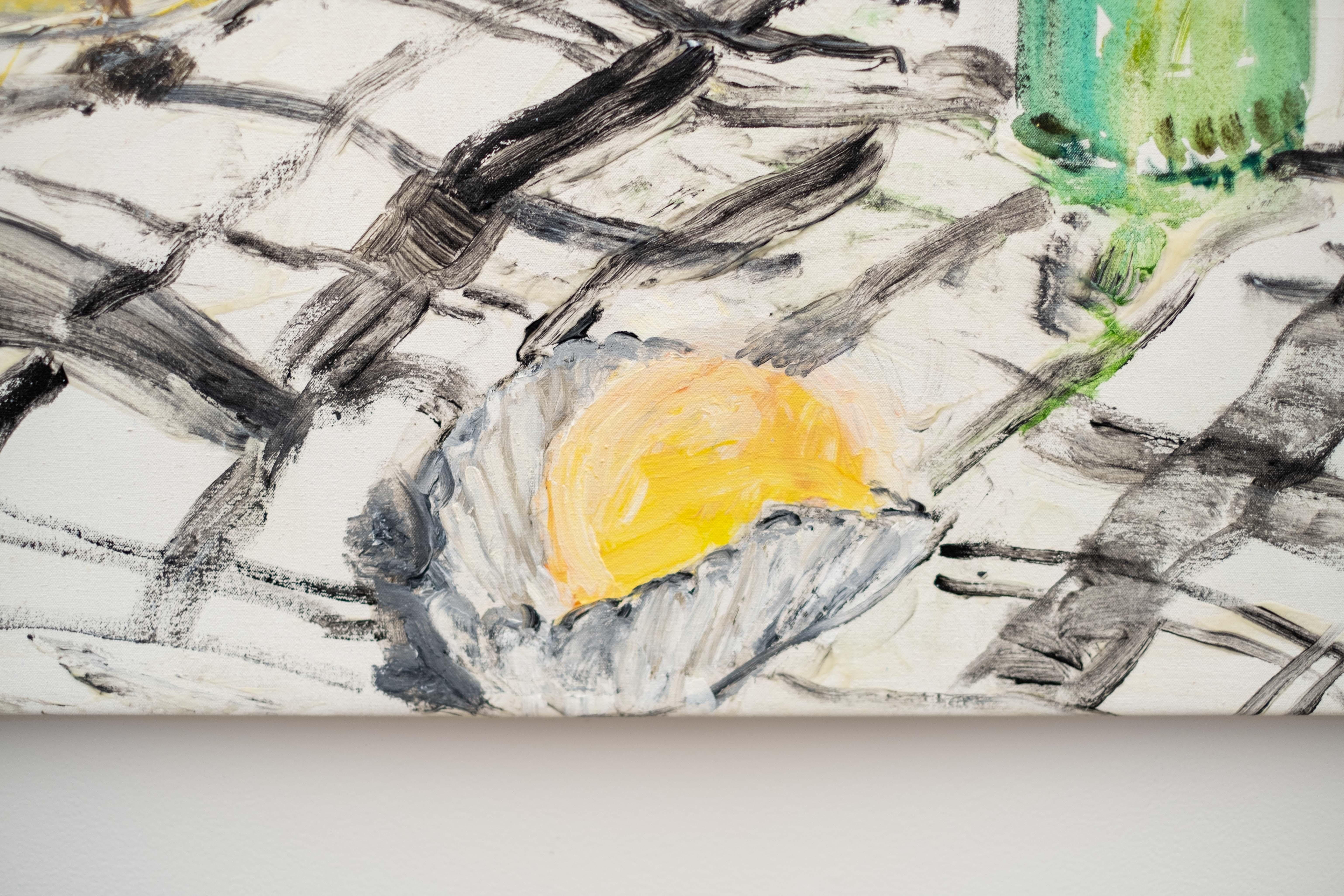 August Still Life - contemporary, floral, still life, acrylic and oil on canvas For Sale 3