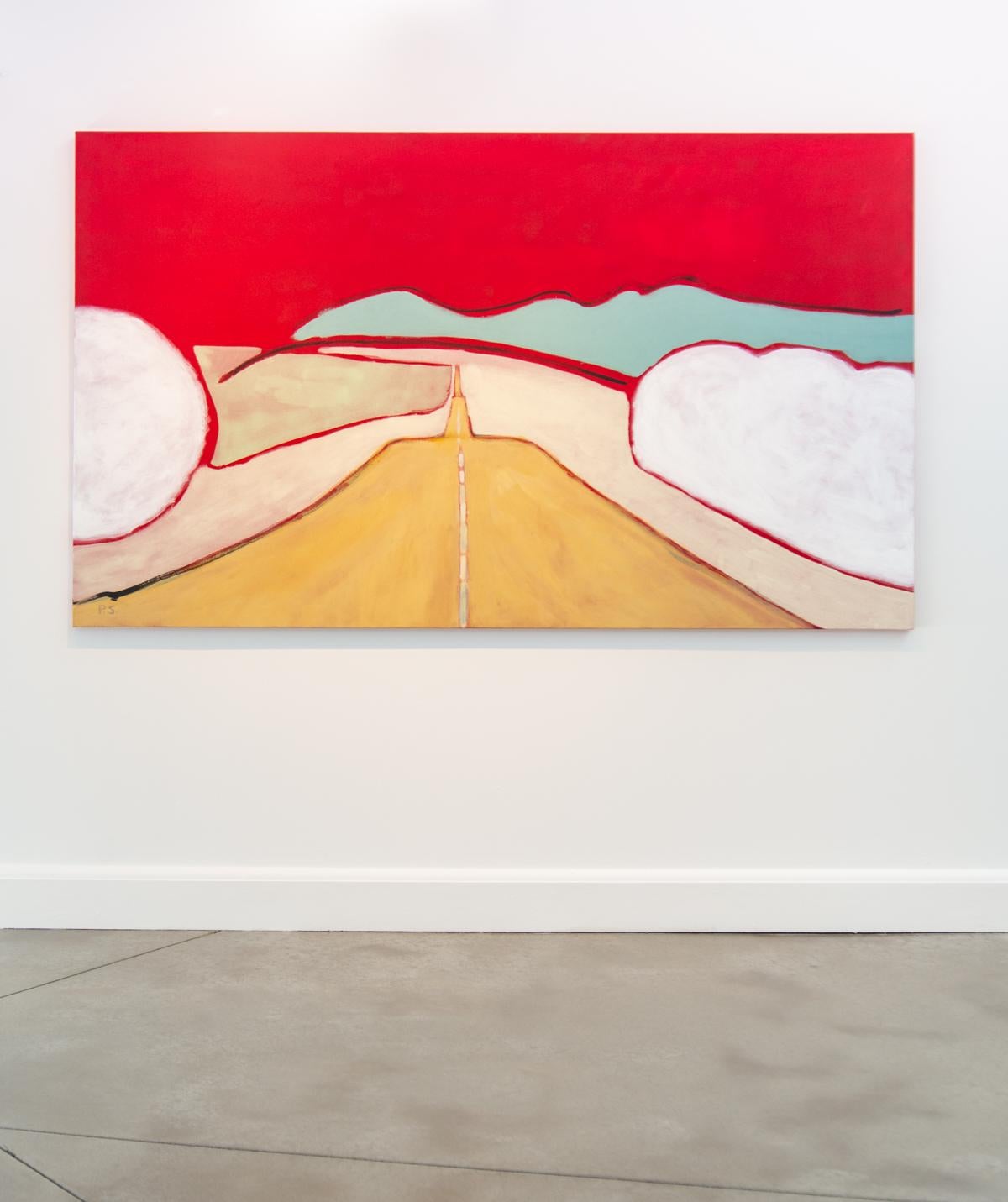 Big Red Trip - große, leuchtende, farbenfrohe, abstrahierte Landschaft, Acryl auf Leinwand (Zeitgenössisch), Painting, von Pat Service