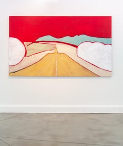 Grand Red Trip - grand paysage abstrait, brillant, coloré, acrylique sur toile