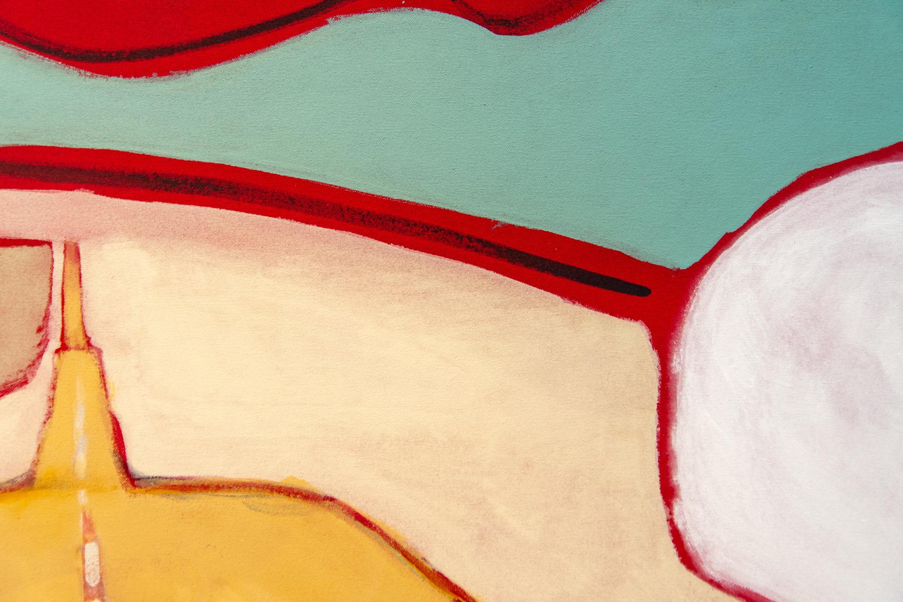 Big Red Trip - large, bright, colorful, abstracted landscape, acrylic on canvas For Sale 2