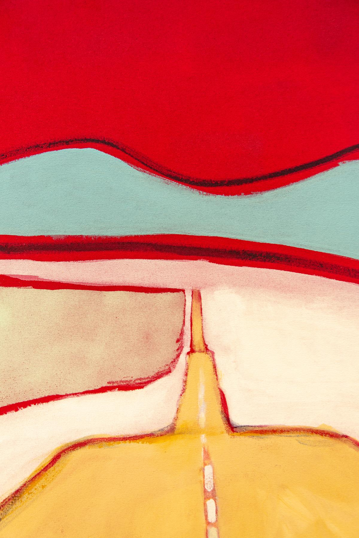 Big Red Trip - große, leuchtende, farbenfrohe, abstrahierte Landschaft, Acryl auf Leinwand im Angebot 3