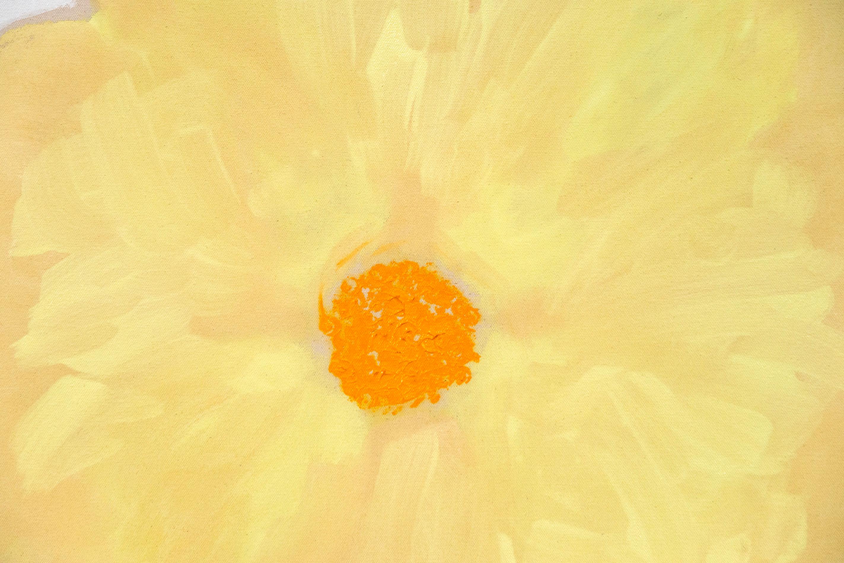 Blossom Pale - coloré, expressif, floral abstrait, acrylique sur toile - Jaune Figurative Painting par Pat Service