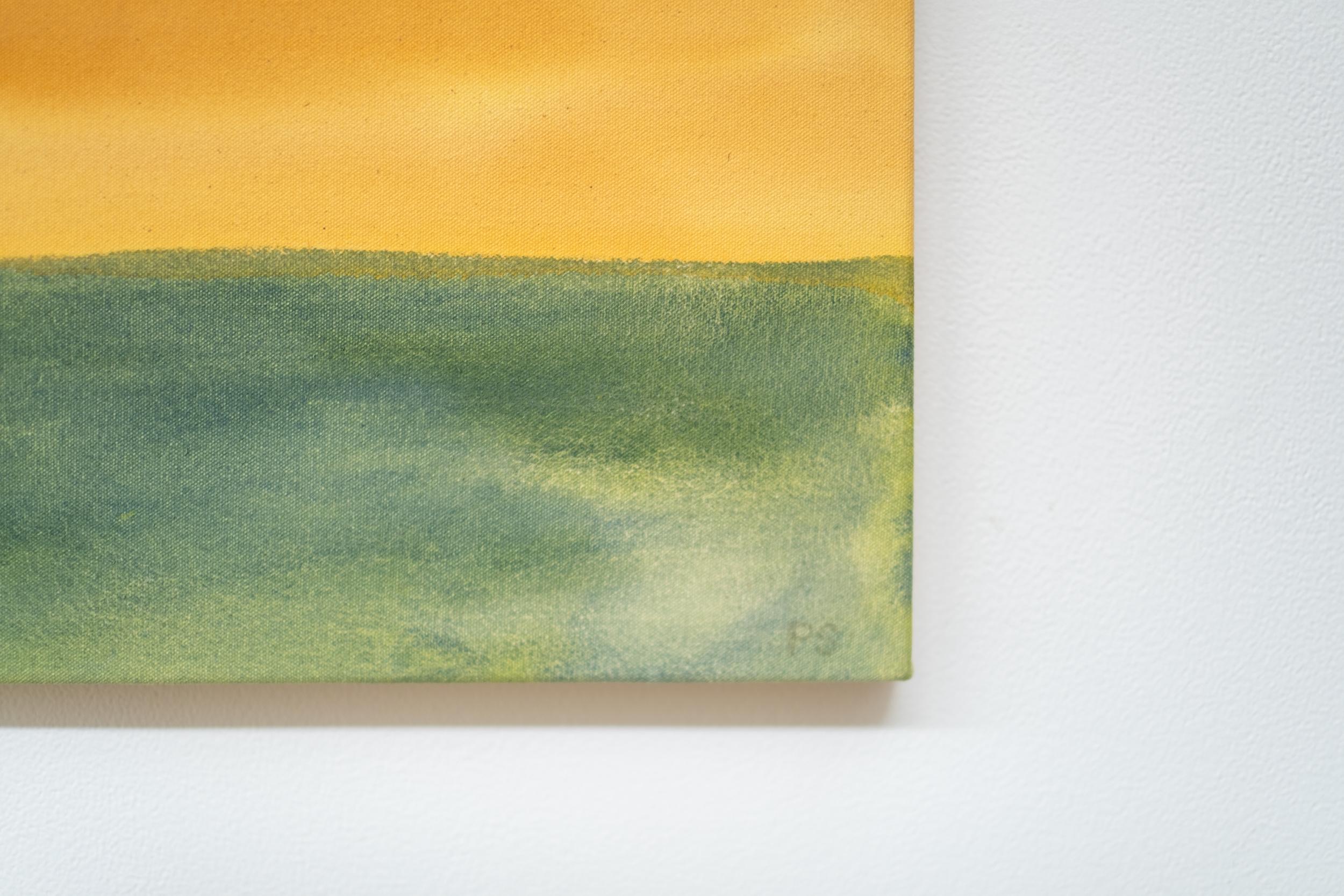 Blue Mountain - minimalista, astratto, paesaggio, acrilico su tela - Abstract Painting Beige di Pat Service