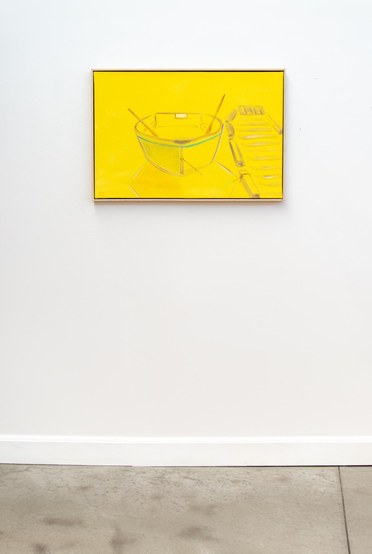 Boat 6 - paysage aquatique abstrait brillant, jaune, minimaliste, acrylique sur toile - Painting de Pat Service