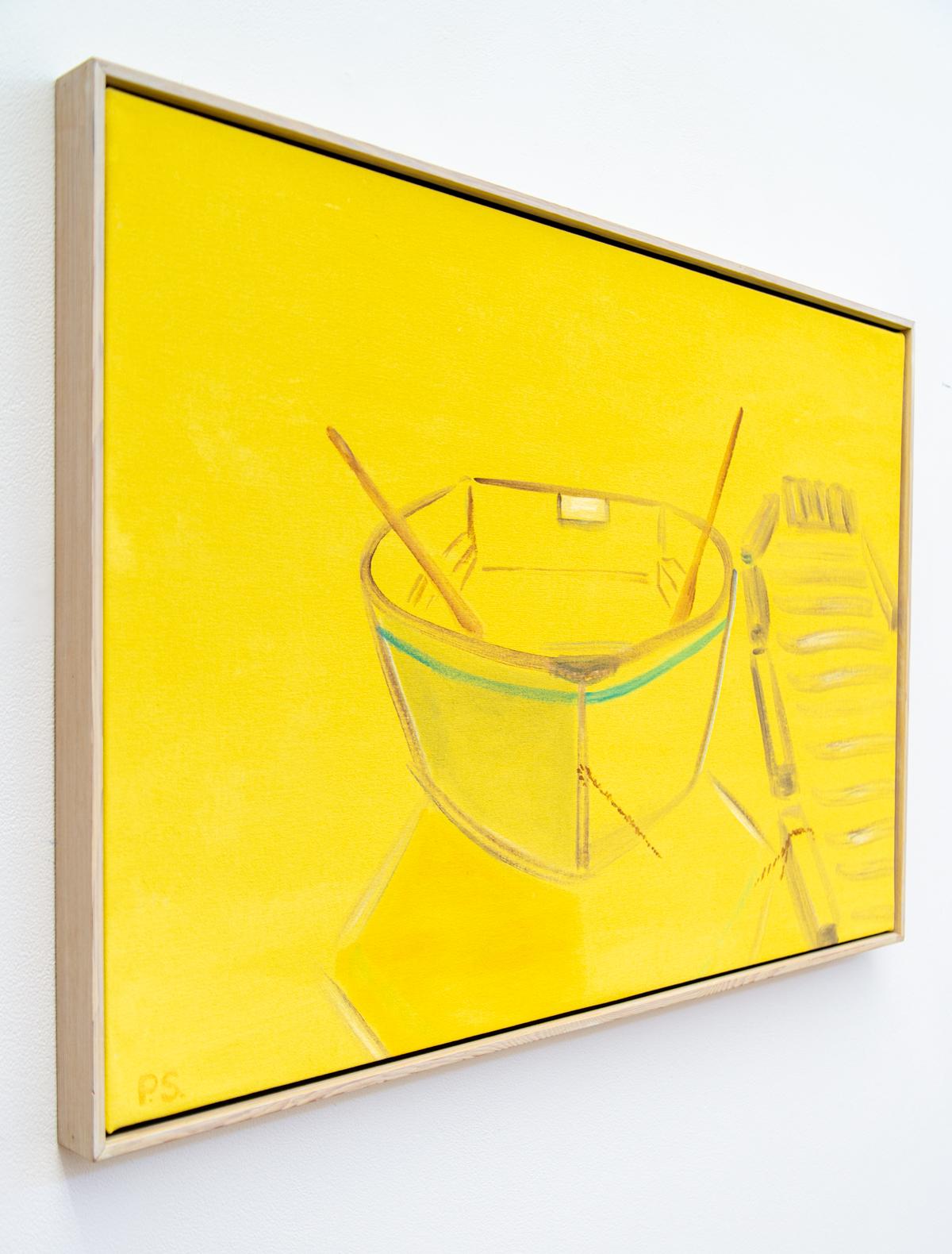 Boat 6 - bright, yellow, minimalist, abstracted waterscape, acrylic on canvas - Contemporary Painting by Pat Service