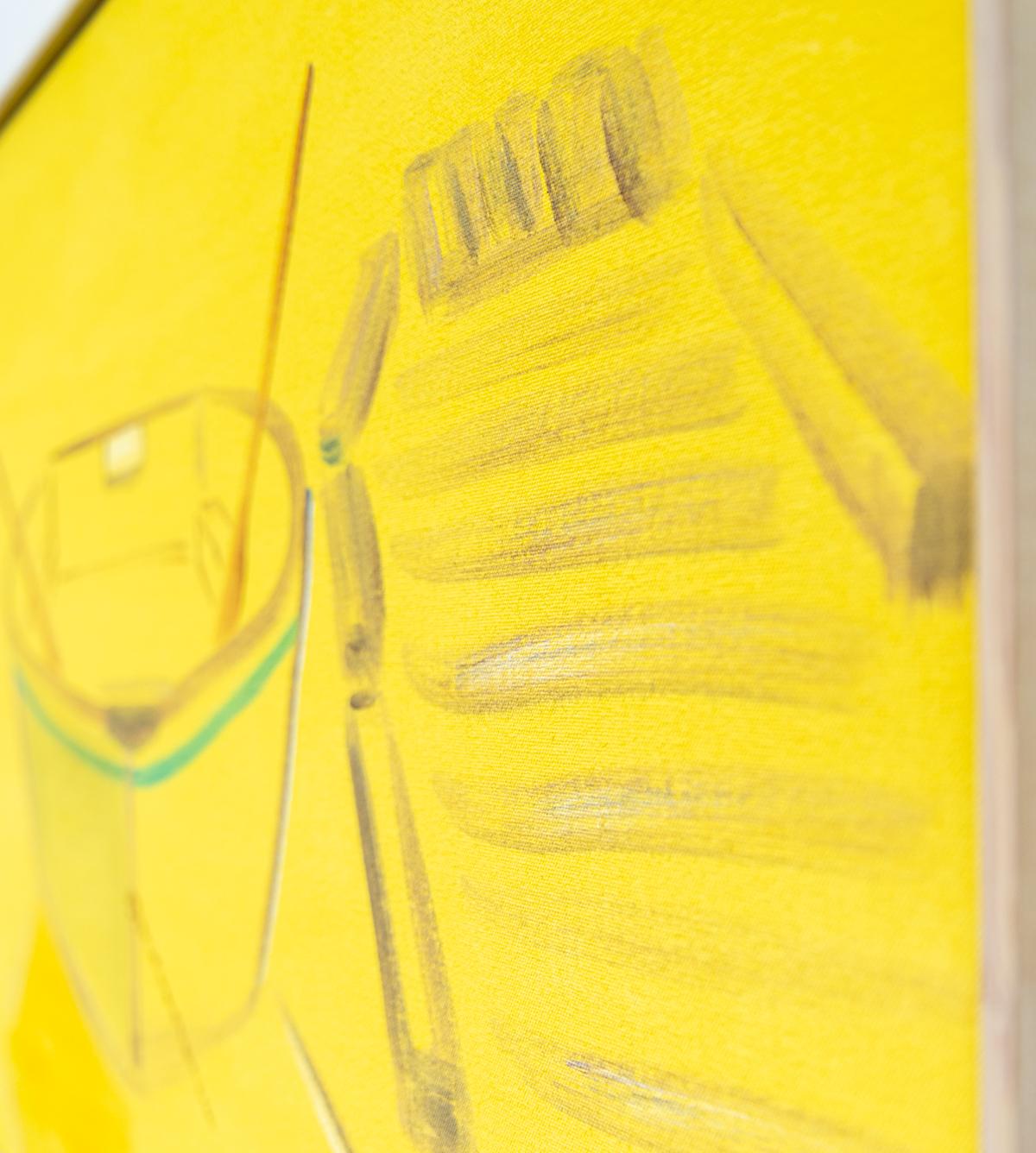 Boat 6 - paysage aquatique abstrait brillant, jaune, minimaliste, acrylique sur toile en vente 1
