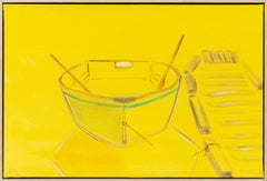 Boat 6 - bright, yellow, minimalist, abstracted waterscape, acrylic on canvas