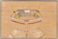 Used Boat II - warm, calm, minimalist, abstracted waterscape, acrylic on canvas