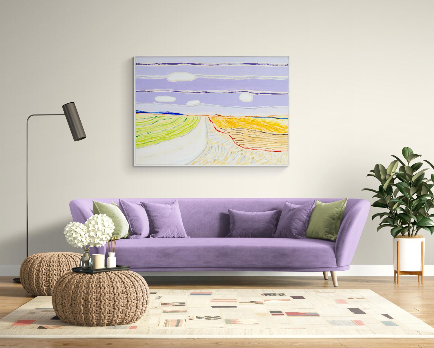 Crops - grand paysage abstrait, brillant, coloré, acrylique sur toile en vente 5