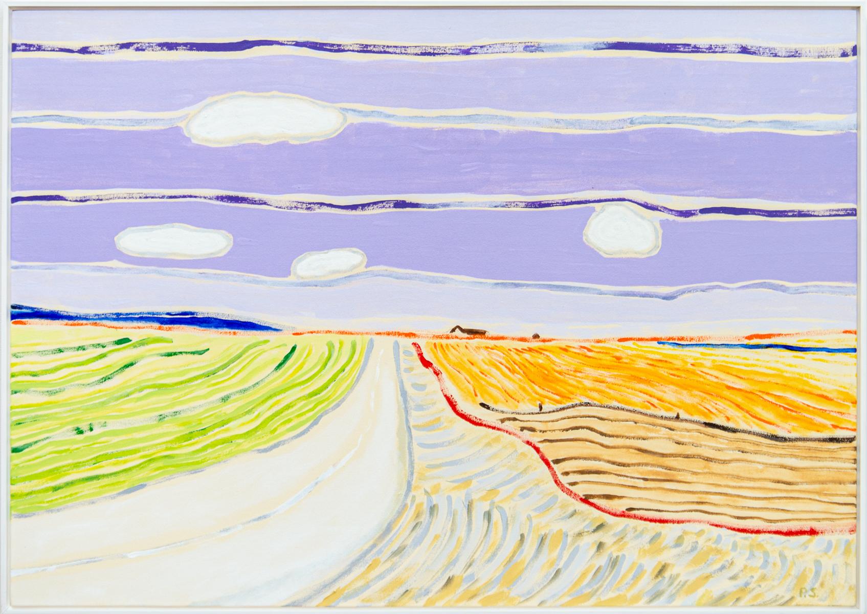 Crops - grand paysage abstrait, brillant, coloré, acrylique sur toile - Painting de Pat Service