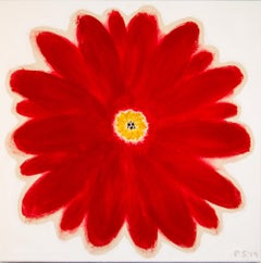 Daisy, Red - colourful, expressive, abstract floral, acrylic on canvas