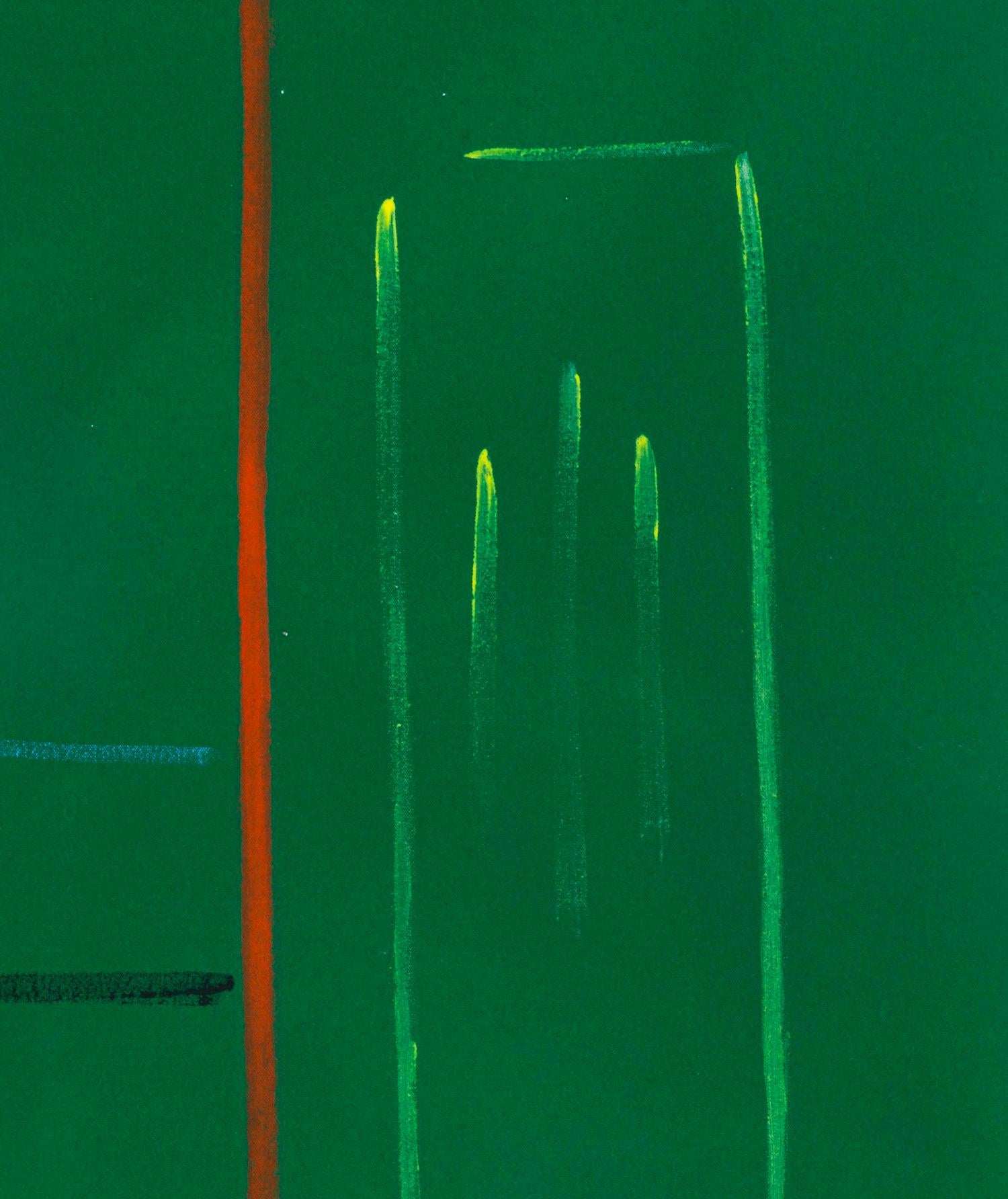 Directions - paysage abstrait, vert, minimaliste, acrylique sur toile - Contemporain Painting par Pat Service